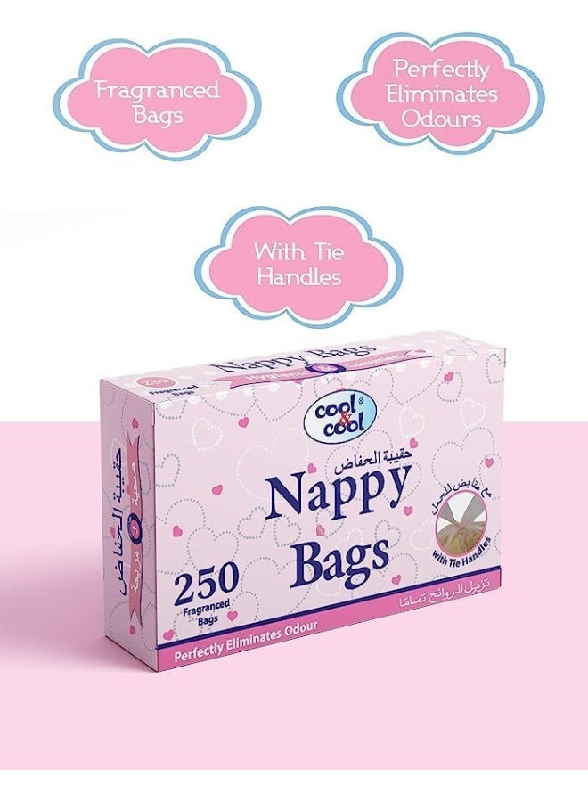 Cool & Cool Nappy Bags 250's- Mildly Scented Diaper Disposable Bags + Baby Wipes 12's - Alcohol Free, Fragrance-Free, Ultra Soft - Combo Pack - Image 2