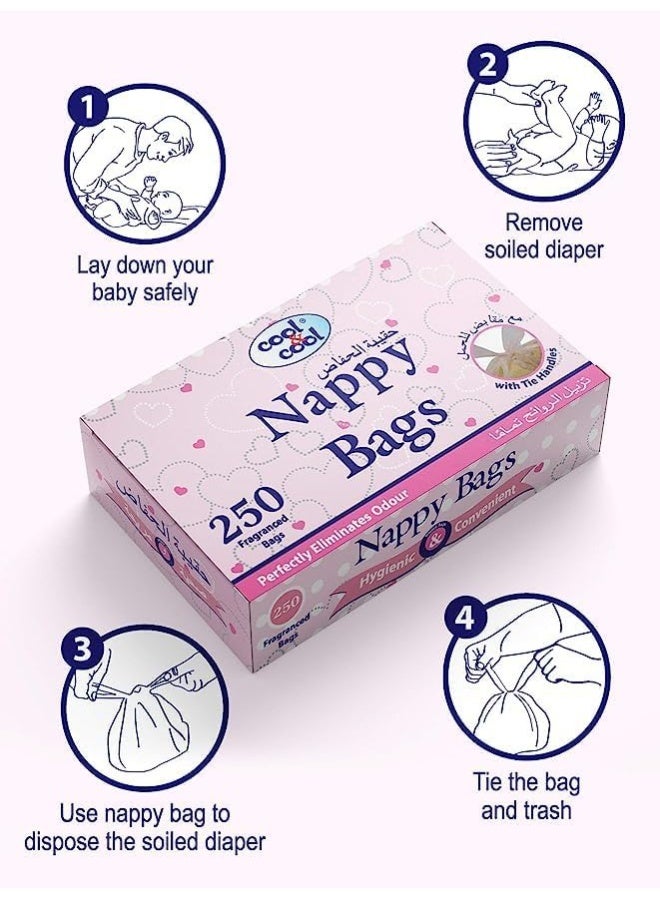 Cool & Cool Nappy Bags 250's- Mildly Scented Diaper Disposable Bags + Baby Wipes 12's - Alcohol Free, Fragrance-Free, Ultra Soft - Combo Pack - Image 3