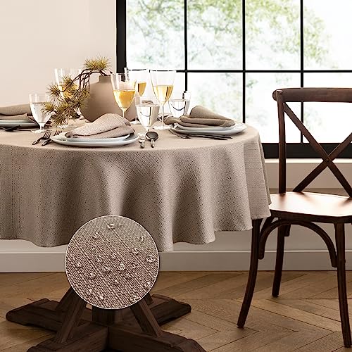 Elrene Home Fashions Laurel Solid Texture Water and Stain Resistant Tablecloth 90 Round Taupe - Image 1