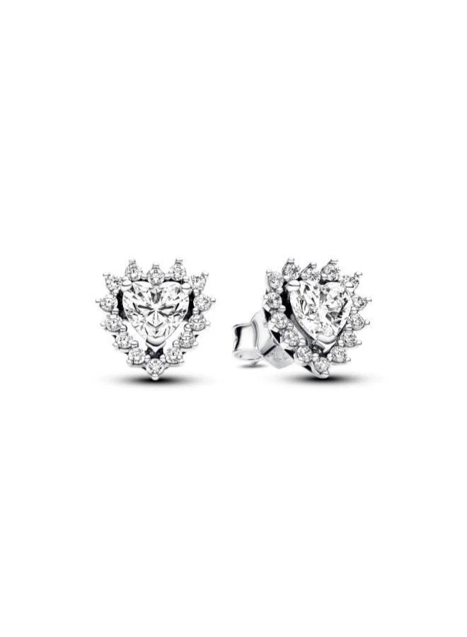Sparkling Heart Halo Stud Earrings