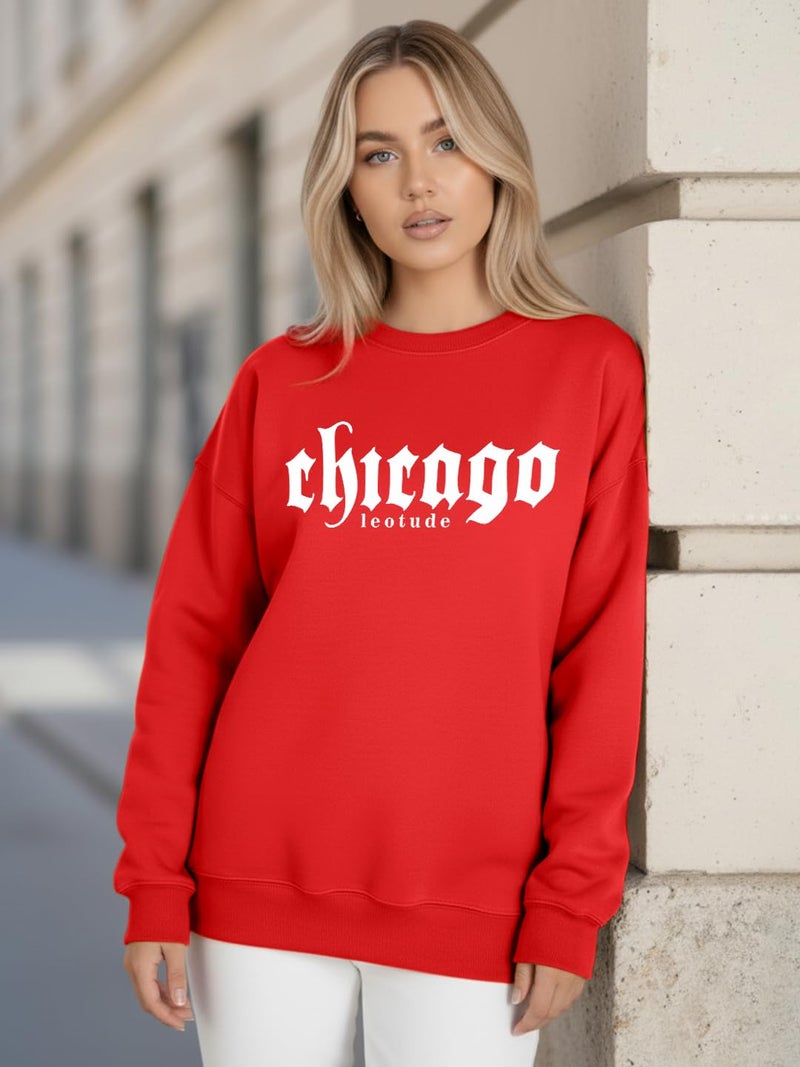 LEOTUDE Women’s Loose fit Round Neck Sweatshirt for Women (GRL_W11_SP-XOD9_P_22Red_2XL) - Image 2