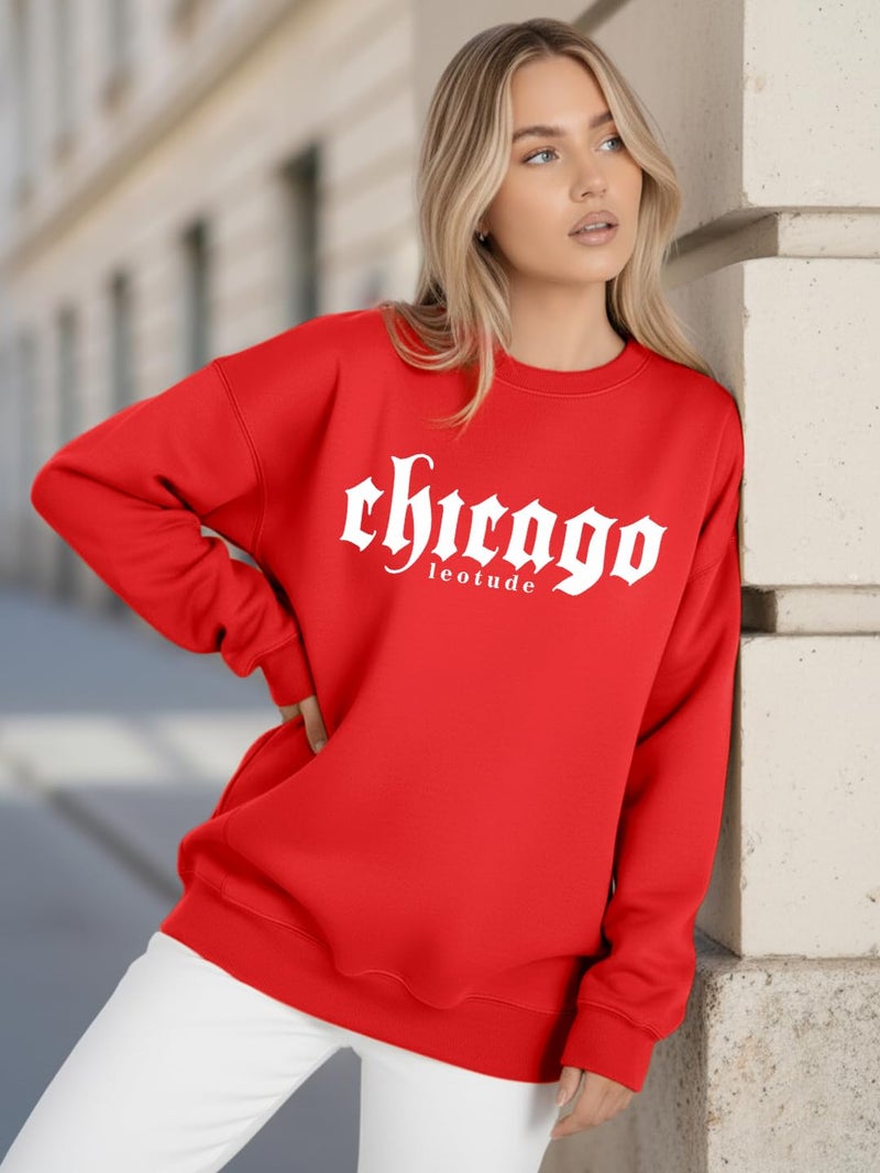 LEOTUDE Women’s Loose fit Round Neck Sweatshirt for Women (GRL_W11_SP-XOD9_P_22Red_2XL) - Image 3