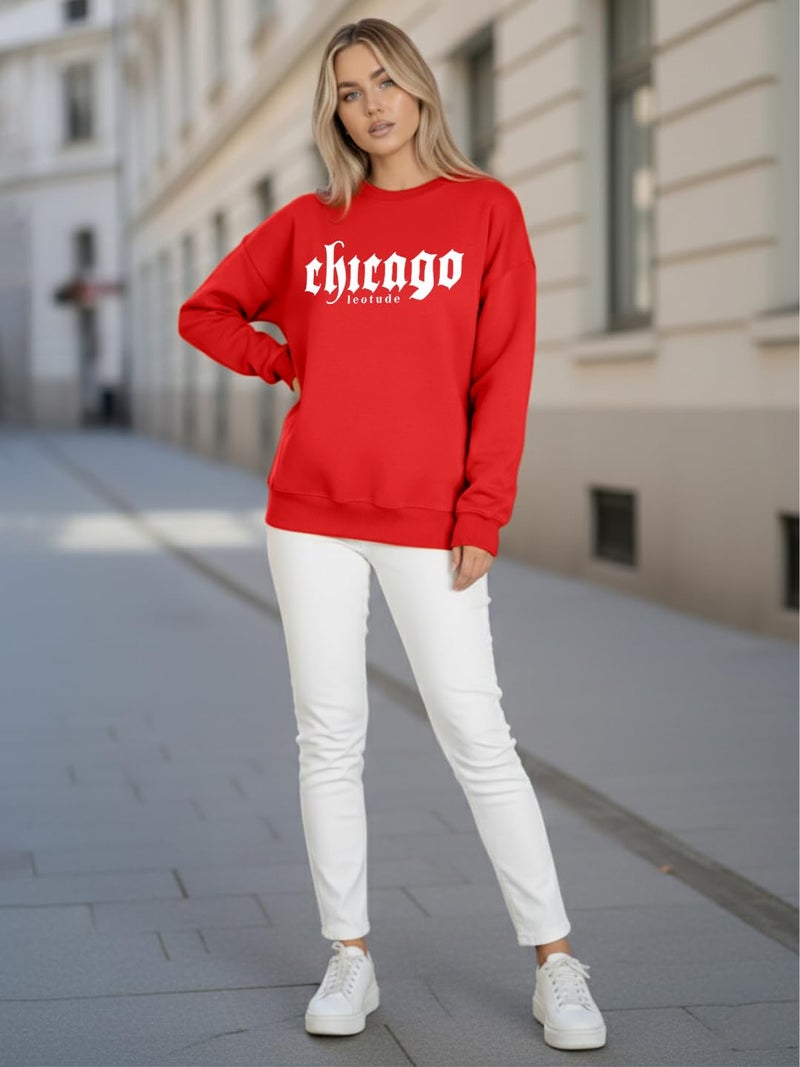 LEOTUDE Women’s Loose fit Round Neck Sweatshirt for Women (GRL_W11_SP-XOD9_P_22Red_2XL) - Image 5