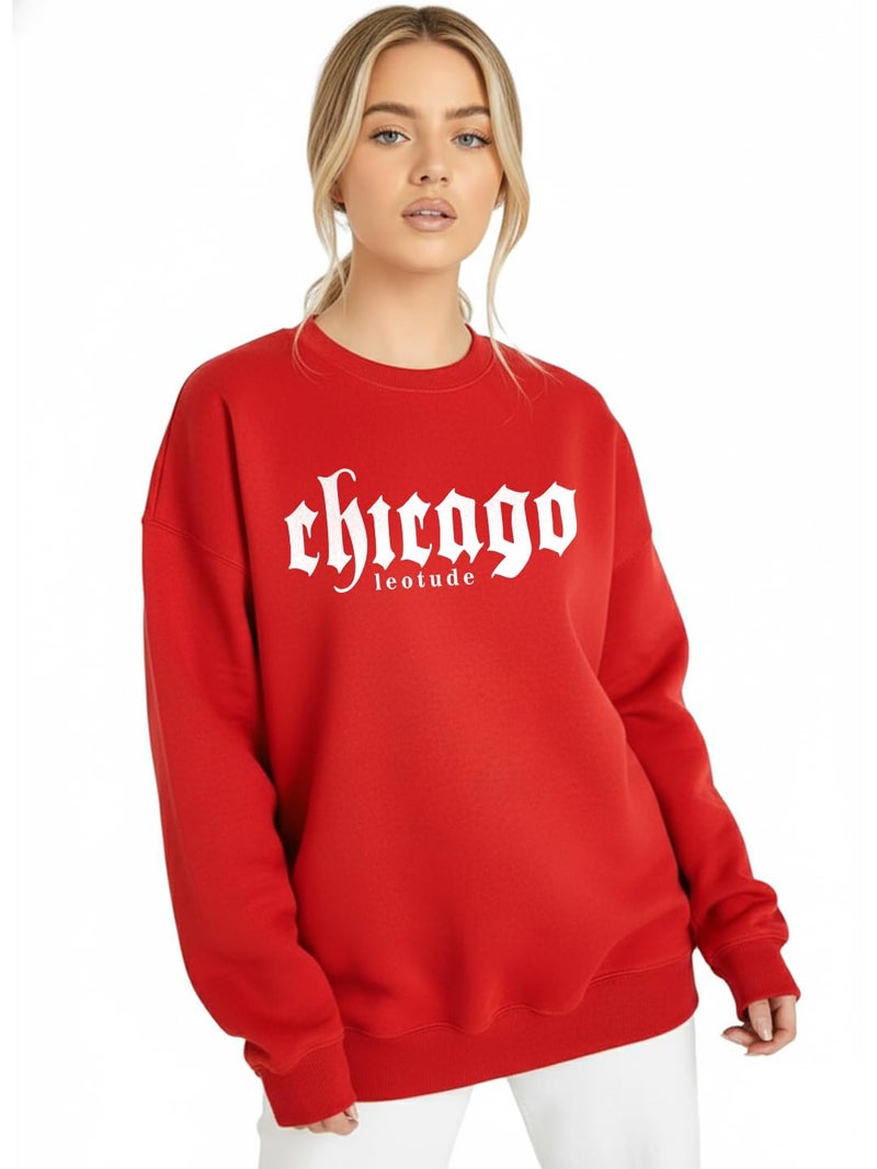 LEOTUDE Women’s Loose fit Round Neck Sweatshirt for Women (GRL_W11_SP-XOD9_P_22Red_2XL) - Image 1