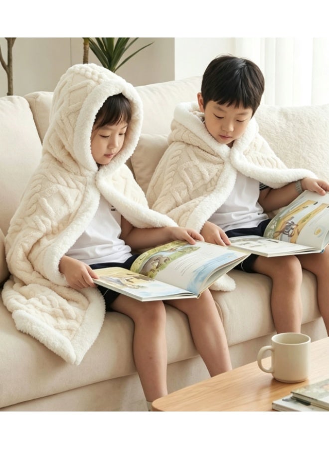 Hooded Blanket Wearable Cuddle Throw Warm Cozy Sherpa Lining Sherpa Throw Blanket/Solid Flannel - Image 1