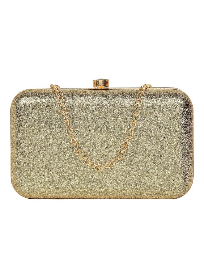 Crusset Women's Glitz Framed Clutch | Ladies Sliver Purse Handbag with Detachable Chain Sling Strap (CL20655) (Gold) - Image 1
