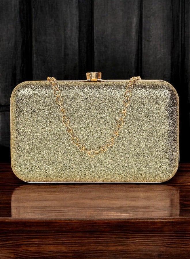 Crusset Women's Glitz Framed Clutch | Ladies Sliver Purse Handbag with Detachable Chain Sling Strap (CL20655) (Gold) - Image 2