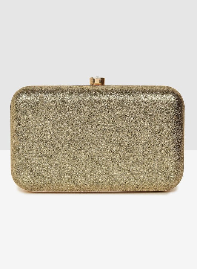 Crusset Women's Glitz Framed Clutch | Ladies Sliver Purse Handbag with Detachable Chain Sling Strap (CL20655) (Gold) - Image 4