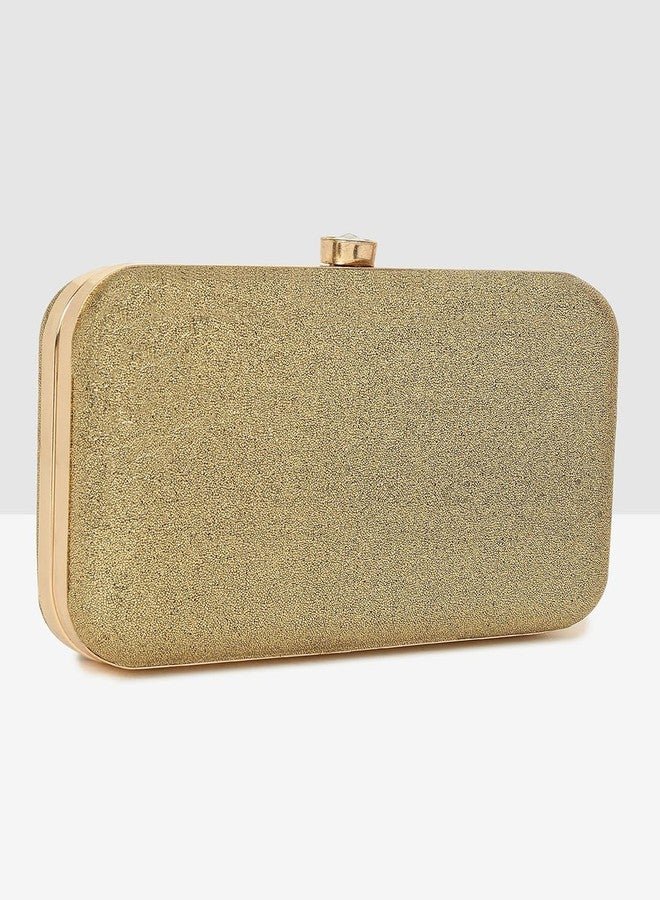 Crusset Women's Glitz Framed Clutch | Ladies Sliver Purse Handbag with Detachable Chain Sling Strap (CL20655) (Gold) - Image 3