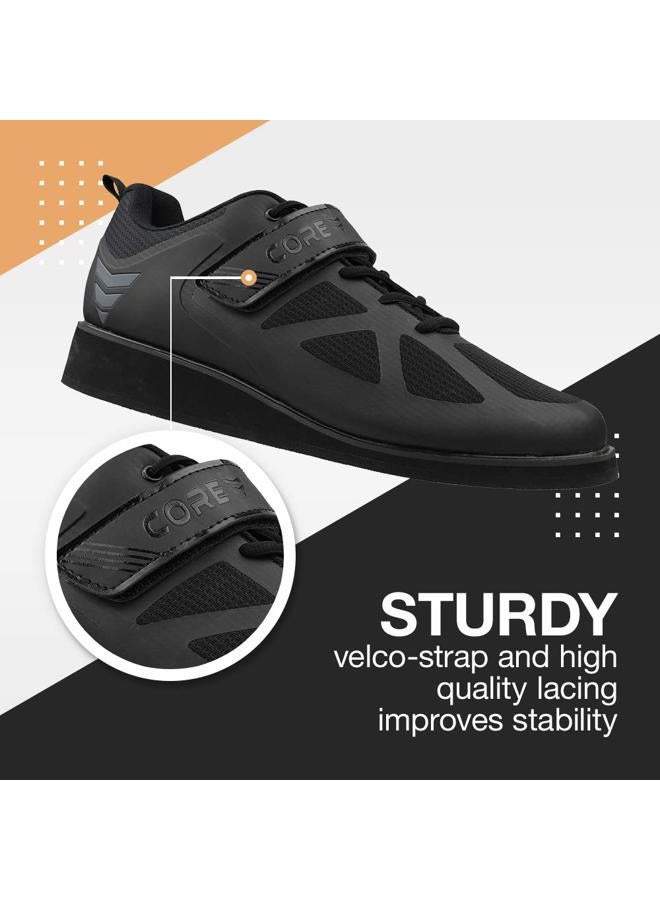 CORE Weightlifting Shoes - Squat Shoes for Powerlifting, Deadlifting, Crosstraining, Olympic Lifting and Gym - Men and Women - Strap and Lace-Up Design with Non-Slip Sole & 0.67" Heel, Black, 13 Women - Image 5
