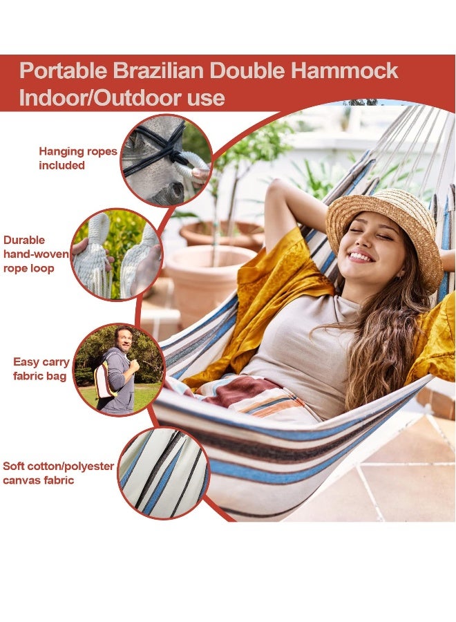 Generic Camping Hammock Single Person Portable with Hanging Ropes Carry Bag Large Cotton for Patio 300LBS Capacity Perfect for Porch Yard Bedroom Travel, Beach, Backyard  - Image 4