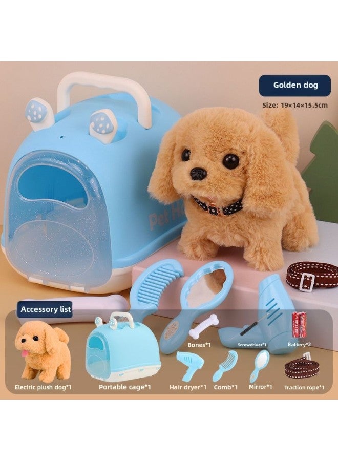 Children's Day Toy Dog Plush Robot Dog Electronic Pet Walking Meeting Electric Puppy Simulation Call Meeting Boy-Color:Small Gold Hair (exquisite Pet Cute Dog Cage) Comes With A 10-piece Set-Scale:【 - Image 1