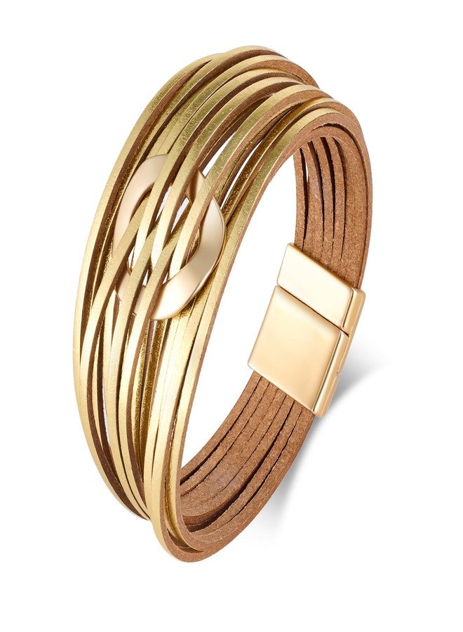 WOWORAMA Gold Leather Wrap Bracelet for Women Boho Multi Layered Bracelets Stackable Handmade Circle Charm Bracelet Trendy Jewelry - Image 1