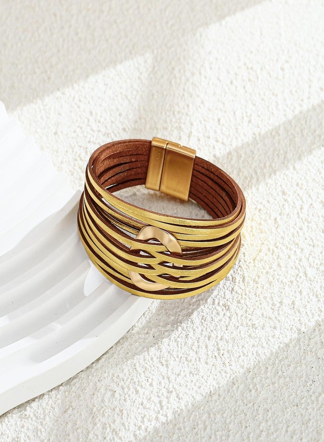 WOWORAMA Gold Leather Wrap Bracelet for Women Boho Multi Layered Bracelets Stackable Handmade Circle Charm Bracelet Trendy Jewelry - Image 3