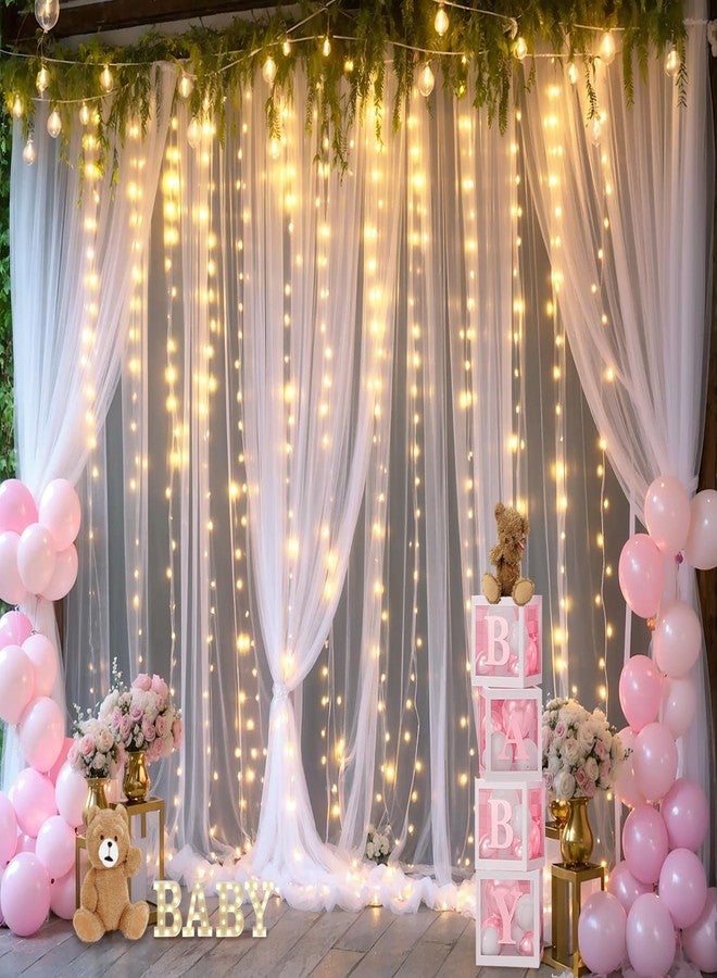 Suppromo White Tulle Backdrop with Lights String for Parties - 108ft Sheer Curtains for Wedding, Baby Shower, Birthday Party & Photo Shoot Decorations (2 Panels) - Image 5