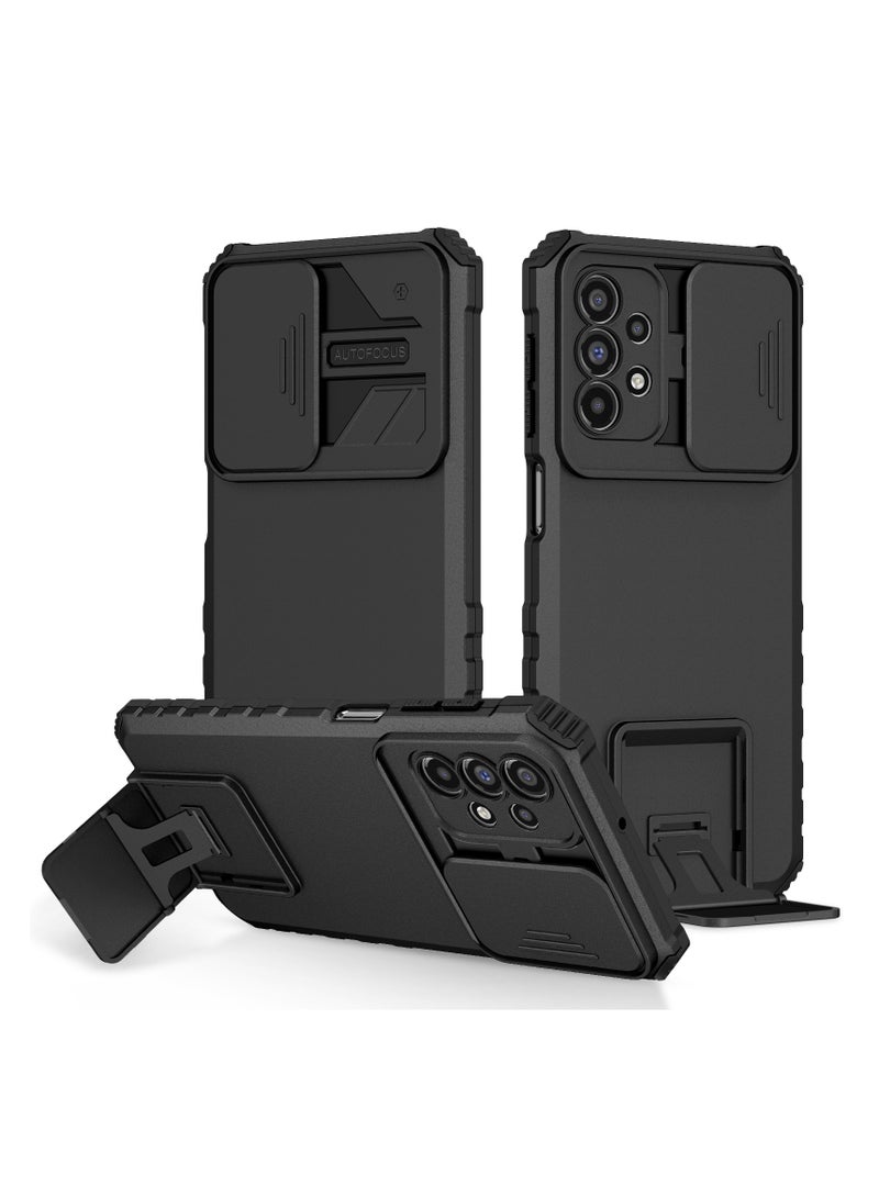 Samsung Galaxy A23 4G/5G / M23 4G Black Mobile Phone Case Cover, Innovative Telescopic Bracket, Sliding Protection Camera Window, Bumper Shockproof Phone Back Cover - Image 1