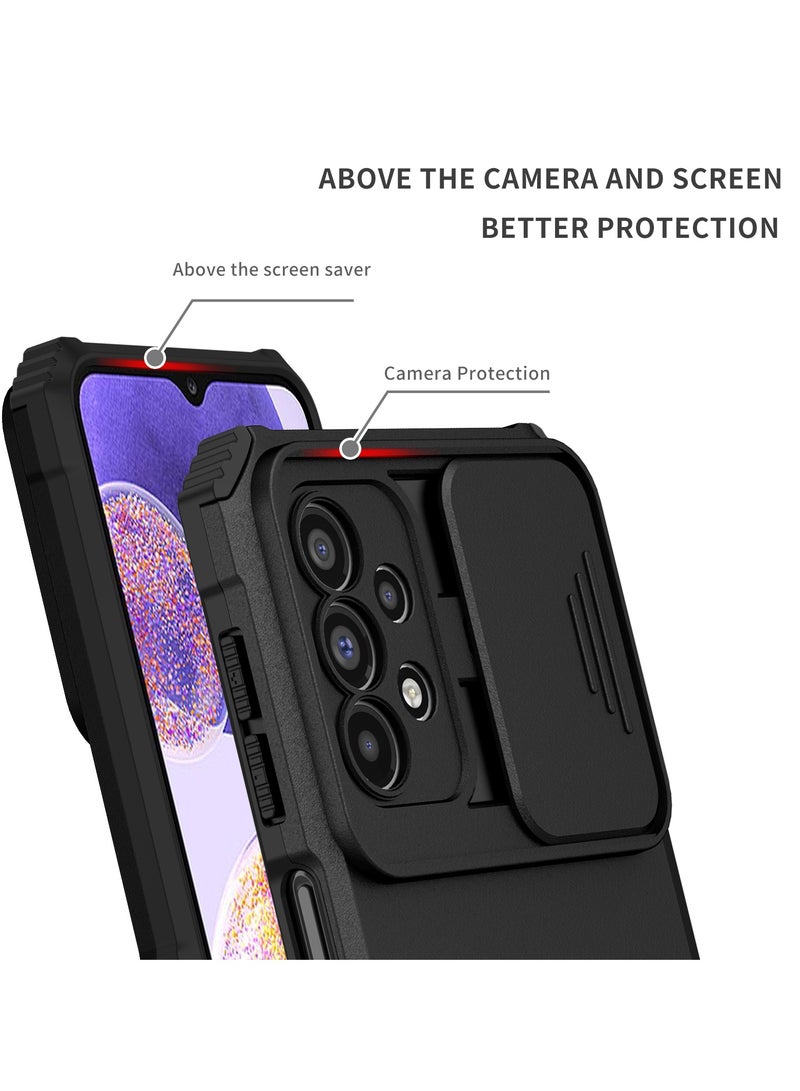 Samsung Galaxy A23 4G/5G / M23 4G Black Mobile Phone Case Cover, Innovative Telescopic Bracket, Sliding Protection Camera Window, Bumper Shockproof Phone Back Cover - Image 3