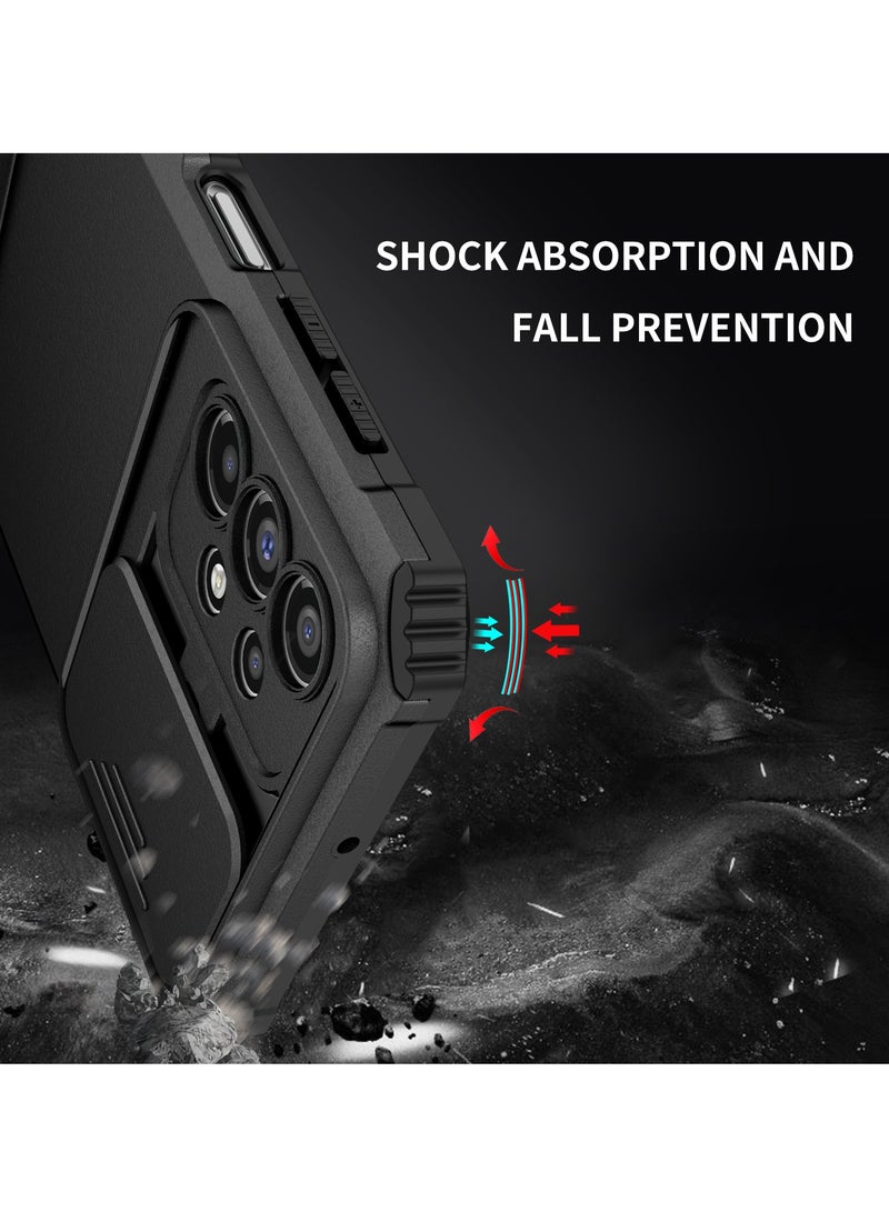 Samsung Galaxy A23 4G/5G / M23 4G Black Mobile Phone Case Cover, Innovative Telescopic Bracket, Sliding Protection Camera Window, Bumper Shockproof Phone Back Cover - Image 4