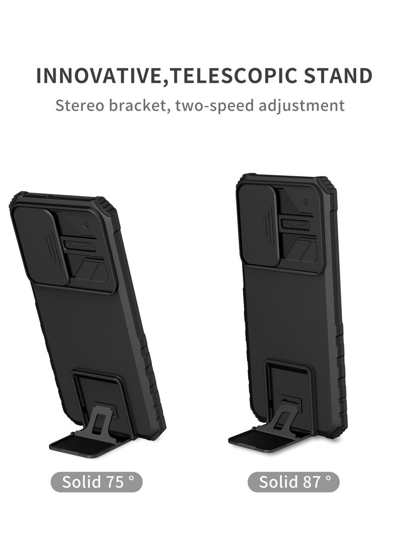 Samsung Galaxy A23 4G/5G / M23 4G Black Mobile Phone Case Cover, Innovative Telescopic Bracket, Sliding Protection Camera Window, Bumper Shockproof Phone Back Cover - Image 2
