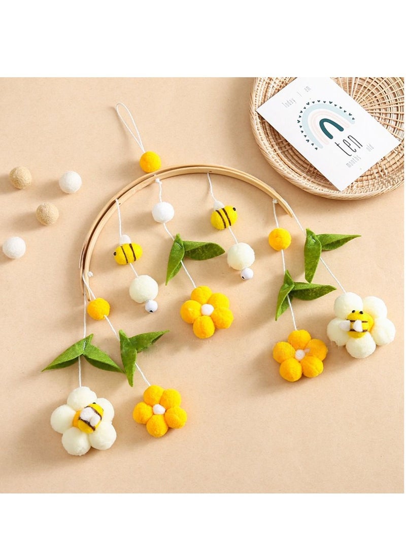 SYOSI جوال سرير الأطفال جرس الرياح من الخيزران جرس سرير للأطفال غرفة نوم الأطفال كرات قطنية جرس الرياح جوال محمول دُمى محشوة متدلية دوارة للأطفال - Image 5