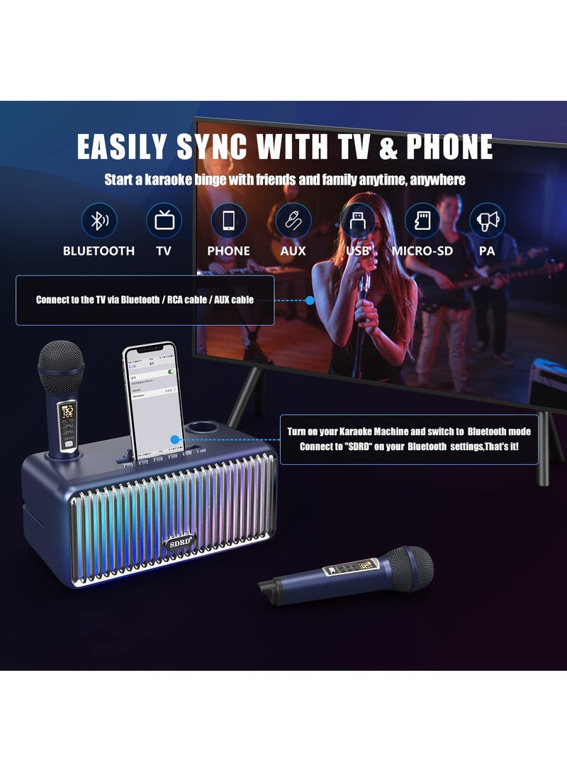 SDRD Karaoke Machine for Adults and Kids,Portable Bluetooth Speaker with 2 UHF Wireless Microphones Karaoke Speaker pa System with Colorful Gradient LED Lights for Home Parties,Wedding  - Image 2
