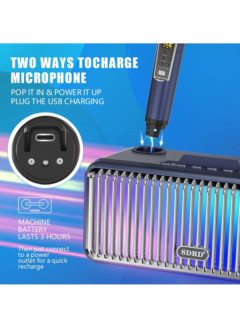 SDRD Karaoke Machine for Adults and Kids,Portable Bluetooth Speaker with 2 UHF Wireless Microphones Karaoke Speaker pa System with Colorful Gradient LED Lights for Home Parties,Wedding  - Image 5