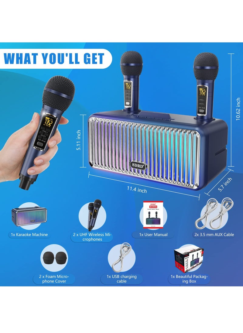 SDRD - Karaoke Machine for Adults and Kids,Portable Bluetooth Speaker with 2 UHF Wireless Microphones Karaoke Speaker pa System with Colorful Gradient LED Lights for Home Parties,Wedding - Image 1