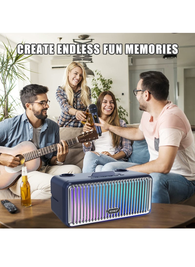 SDRD - Karaoke Machine for Adults and Kids,Portable Bluetooth Speaker with 2 UHF Wireless Microphones Karaoke Speaker pa System with Colorful Gradient LED Lights for Home Parties,Wedding - Image 1