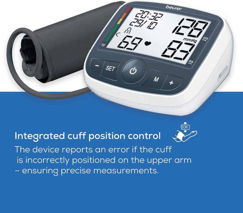 Beurer جهاز قياس ضغط الدم بيورر BM40 مع محول مؤشر منظمة الصحة العالمية 2 × 60 قياسات رمادي وأبيض - Image 5