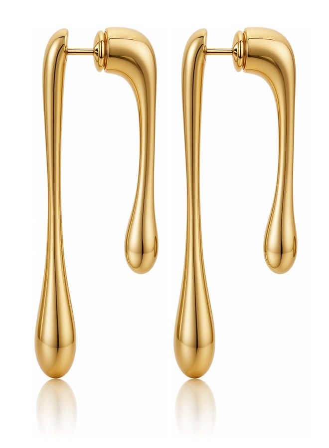 HighSpark Double Drop Dainty Gold Earrings for Women | 18k Gold Plated Trendy Statement Earrings | Jewelry Gift - Image 1