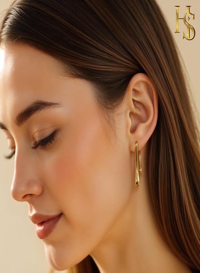 HighSpark Double Drop Dainty Gold Earrings for Women | 18k Gold Plated Trendy Statement Earrings | Jewelry Gift - Image 5