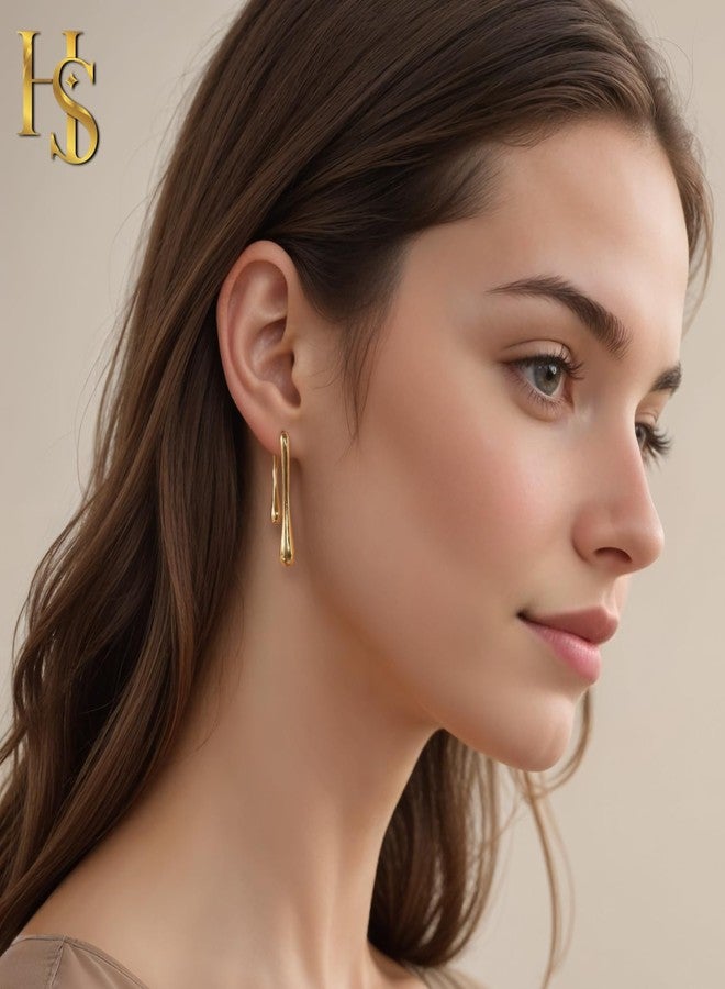 HighSpark Double Drop Dainty Gold Earrings for Women | 18k Gold Plated Trendy Statement Earrings | Jewelry Gift - Image 3
