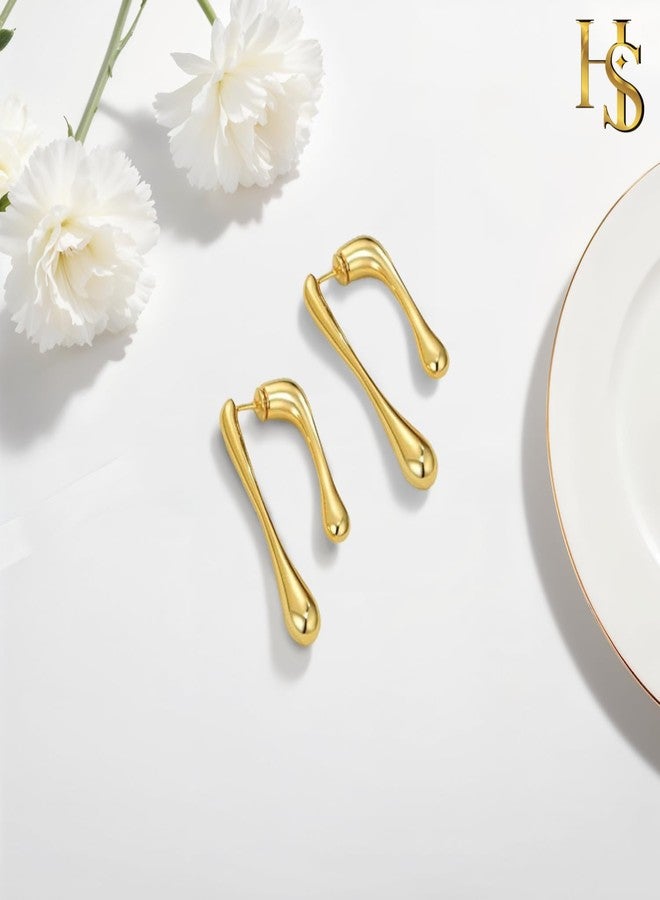 HighSpark Double Drop Dainty Gold Earrings for Women | 18k Gold Plated Trendy Statement Earrings | Jewelry Gift - Image 4