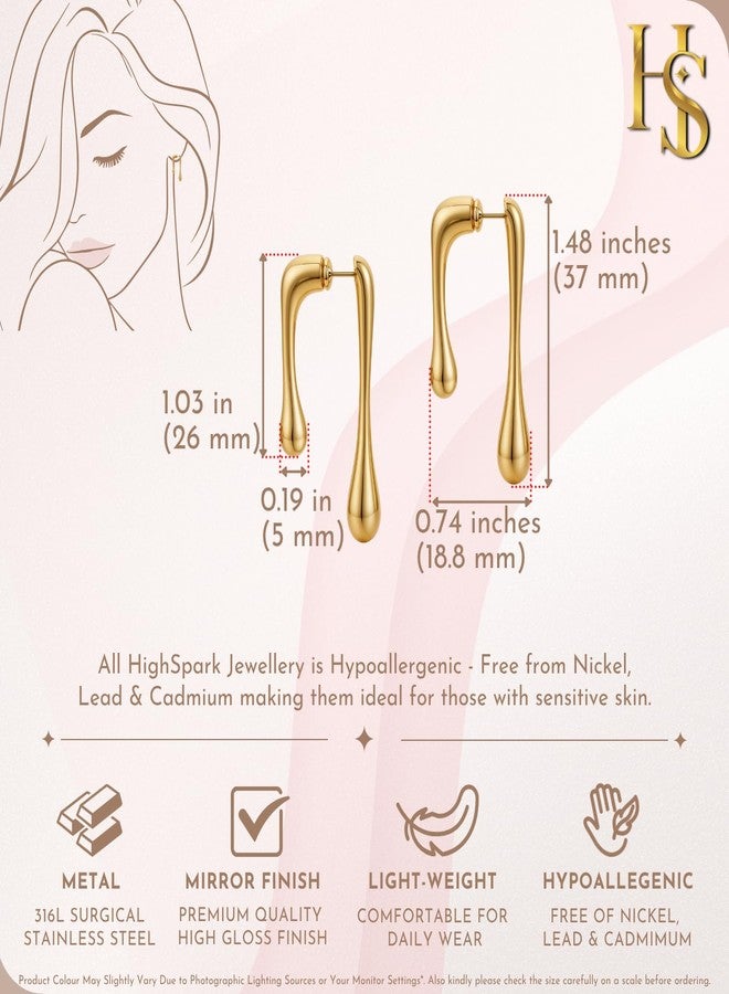 HighSpark Double Drop Dainty Gold Earrings for Women | 18k Gold Plated Trendy Statement Earrings | Jewelry Gift - Image 2