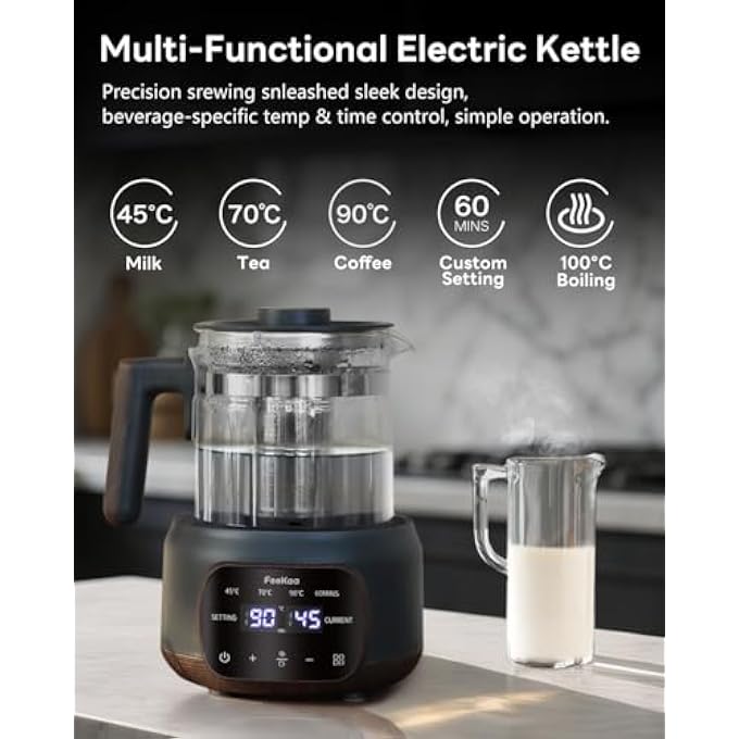 feekaa Electric Kettle Glass Kettle With 1 Temperature Control 72H Keep Warm 13L Capacity 37~95 Adjustable Water Kettle For Tea KettleCoffeeMilk PowderSoupBlack - Image 3