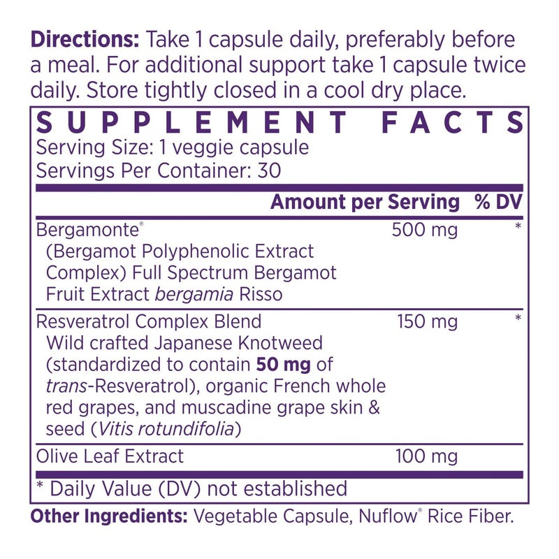 NAOMI BergAmore Plus Resveratrol, Award-Winning Cardiologist Developed, Supports Normal Cholesterol & Healthy Cellular Function, Bergamot w/ 7 Key Polyphenols, Resveratrol & Olive Leaf, 30-Day Supply - Image 2