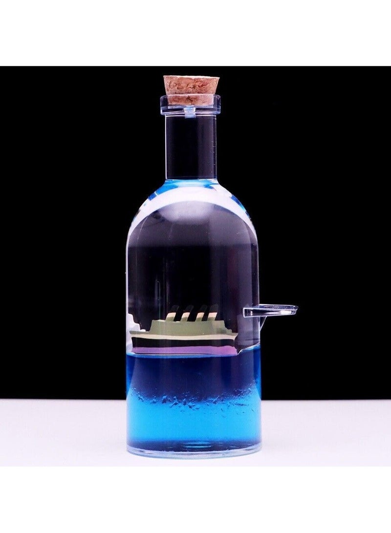 Cruise Wave Ship Decoration Unsinkable Titanic Model Figure in Clear Stirring Bottle Stress Reliever, Office or Home Decoration, Soothing Blue Liquid with Floating Ship Design, Acrylic  - Image 2