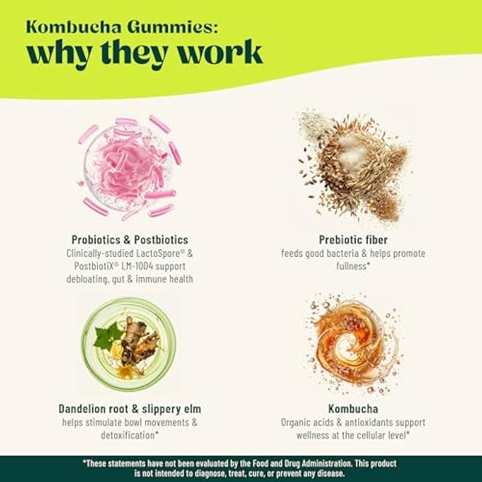 BoochBod - Probiotic Kombucha Gummy - Prebiotics, Probiotics, Postbiotics, Fiber Supplement, Slippery Elm, Dandelion Root, MCT Oil, for Bloating, Gut Health - Probiotics for Women and Men - Image 3