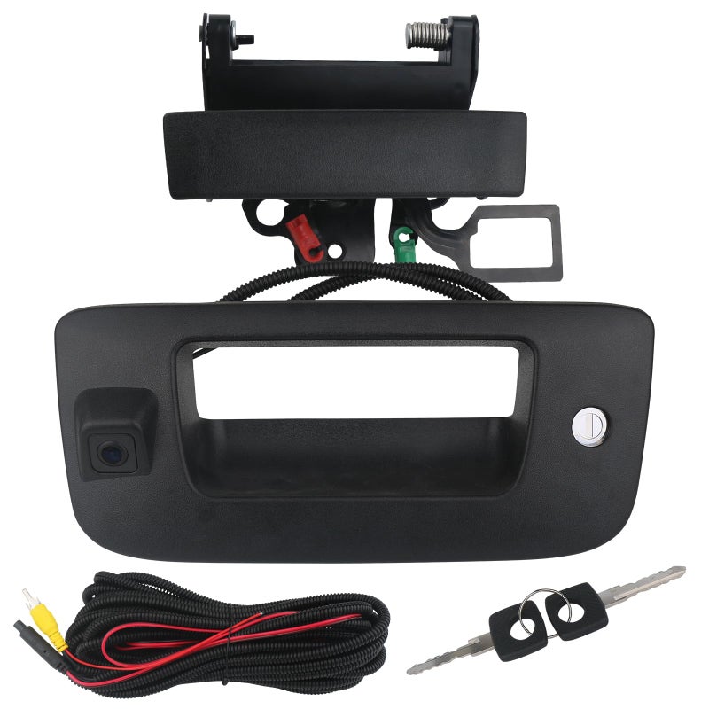 omoZone Backup Camera Tailgate Handle Rear View Camera Liftgate Latch Handle with Key Lock Cylinder Black Compatible with 2007-2014 Chevrolet Chevy Silverado GMC Sierra 1500 2500 3500 - Image 1