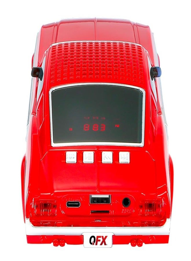 QFX Bluetooth 1965 Retro Car Replica Speaker, 3-inch Speakers, Hands Free Link, Built-in Microphone, FM Radio and LED Party Lights, Red - BT-1965-RED - Image 3
