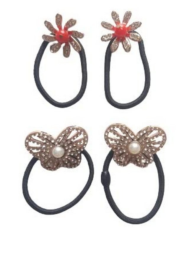 advancedestore Elegant Love Heart Shape & Butterfly Shape Hair Rubber Bands Scrunchies Bands Crystal Rhinestone Hair Ties Accessories Ponytail Holder Headbands for Women (pack of 4)moq