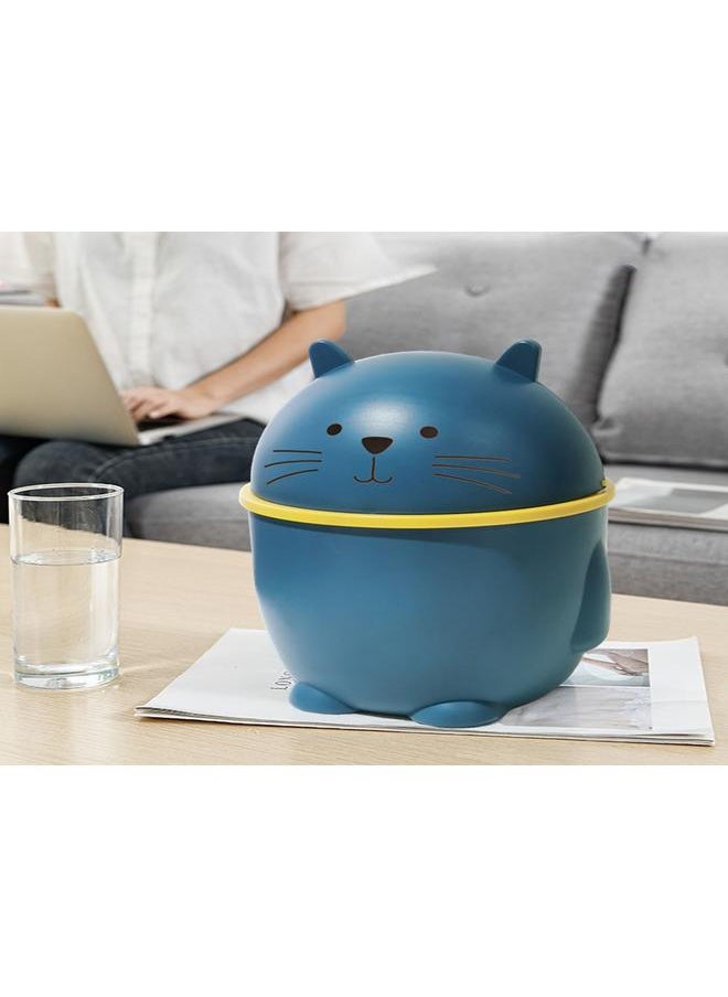 Thoraya Desktop Trash Can with Lid Plastic Cute Multipurpose Mini Wastebasket for Home Office Countertop Blue  - Image 2