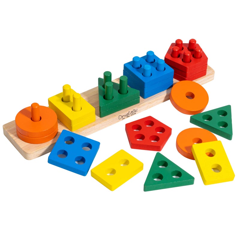 Driddle Wooden Educational Sorting and Stacking Toy Learn Color and Shape Recognition Puzzle Blocks Toy for Toddlers Preschool Children Game Kids Montessori Education - Image 2
