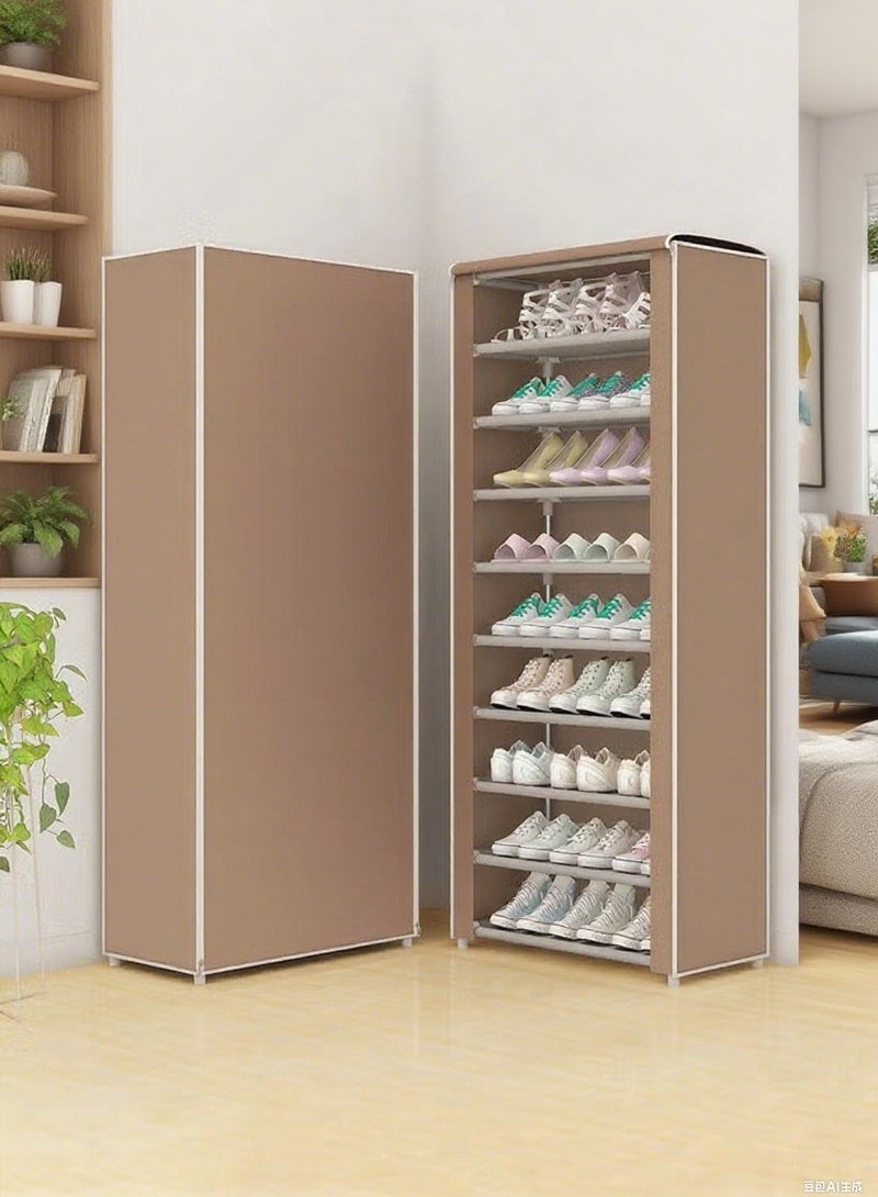 Arabest 10 Tiers Shoe Rack Cabinet, Shoe Storage Boxes with Non Woven Fabric Cover, Shoe Shelf for Entryway, Brown 160x60x30 Cm 20 Pairs of Shoes - Image 1