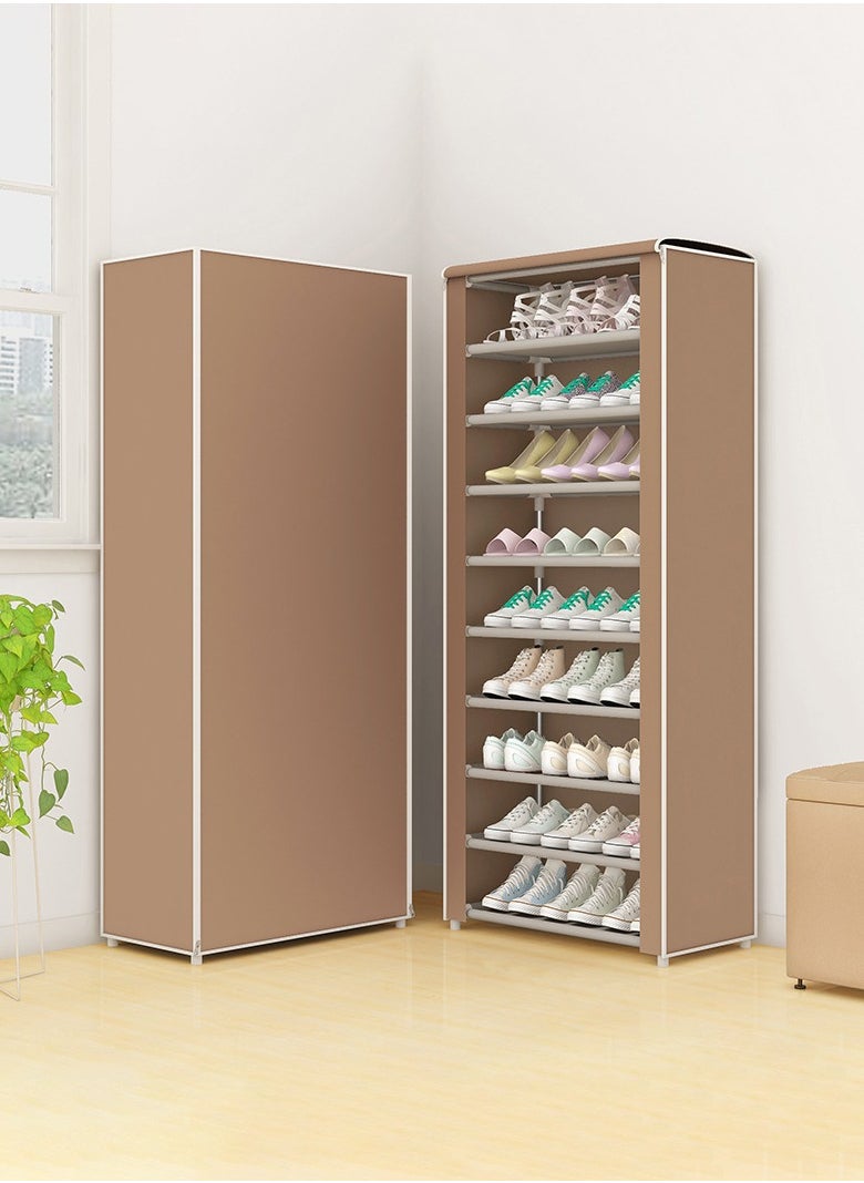 Arabest 10 Tiers Shoe Rack Cabinet, Shoe Storage Boxes with Non Woven Fabric Cover, Shoe Shelf for Entryway, Brown 160x60x30 Cm 20 Pairs of Shoes  - Image 1