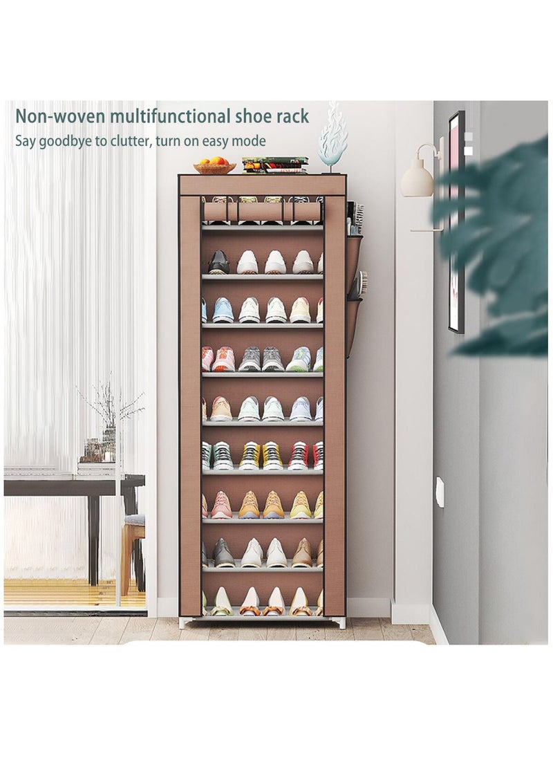 Arabest - 10 Tiers Shoe Rack Cabinet, Shoe Storage Boxes with Non Woven Fabric Cover, Shoe Shelf for Entryway, Brown 160x60x30 Cm 20 Pairs of Shoes - Image 1