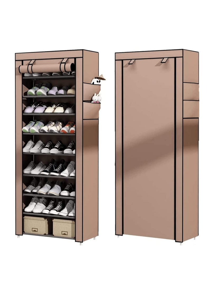 Arabest - 10 Tiers Shoe Rack Cabinet, Shoe Storage Boxes with Non Woven Fabric Cover, Shoe Shelf for Entryway, Brown 160x60x30 Cm 20 Pairs of Shoes - Image 1