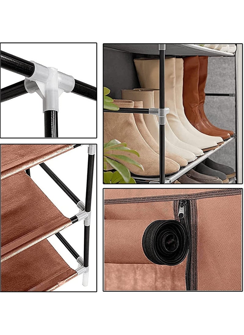 Arabest 10 Tiers Shoe Rack Cabinet, Shoe Storage Boxes with Non Woven Fabric Cover, Shoe Shelf for Entryway, Brown 160x60x30 Cm 20 Pairs of Shoes  - Image 5