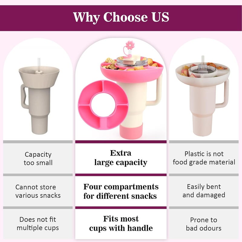 WALLFID Silicone Snack Bowl Compatible with Stanley 40 ozReusable fits Stanley Cup 1020with Boot and Straw cover caps 4 compartments for candy popcorn fits carmovie theater Cream - Image 5