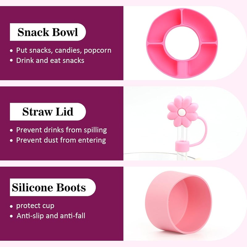 WALLFID Silicone Snack Bowl Compatible with Stanley 40 ozReusable fits Stanley Cup 1020with Boot and Straw cover caps 4 compartments for candy popcorn fits carmovie theater Cream - Image 4